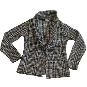 Mary Firenze Blazer Womens Size M Black & White Plaid Belted Open Knit Jacket